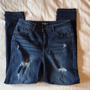 ENJEAN distressed dark wash skinny jeans